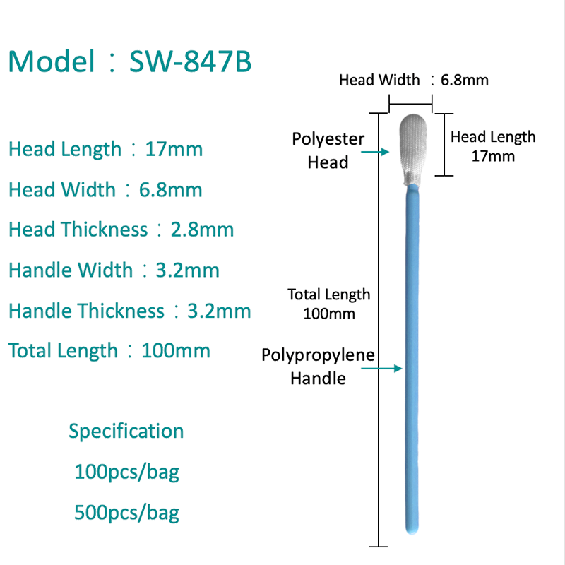 SW-847B Solvent Toleranslı Endüstriyel Temiz Odalı Polyester Swab